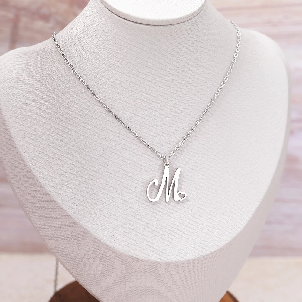 Stainless Steel Necklaces Letter M Heart Pendant Collar Chain Classic Fashion Texture Necklace For Women Jewelry Wedding  Gifts