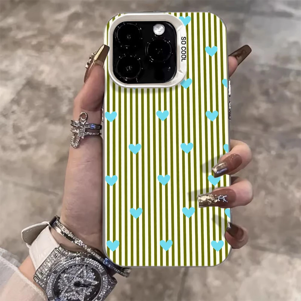 Gestreifte Herzen Luxus-Hülle für iPhone 17 15 16 14 Pro Max Case Plus für iPhone 13 11 12 ProMax XS XR XS 7 8 Plus 16E INS Hüllen – Detail 11