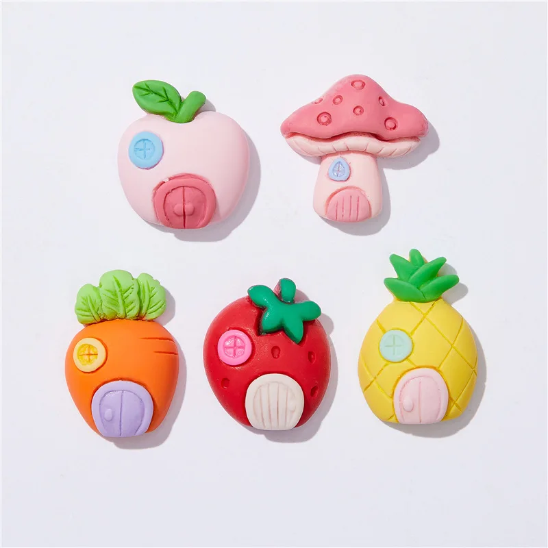 

5pcs Cartoon Fruit Mushroom House Flat Back Resin Christmas Cabochons Novelty 2023 Scrapbooking Phone Case Decoden Parts