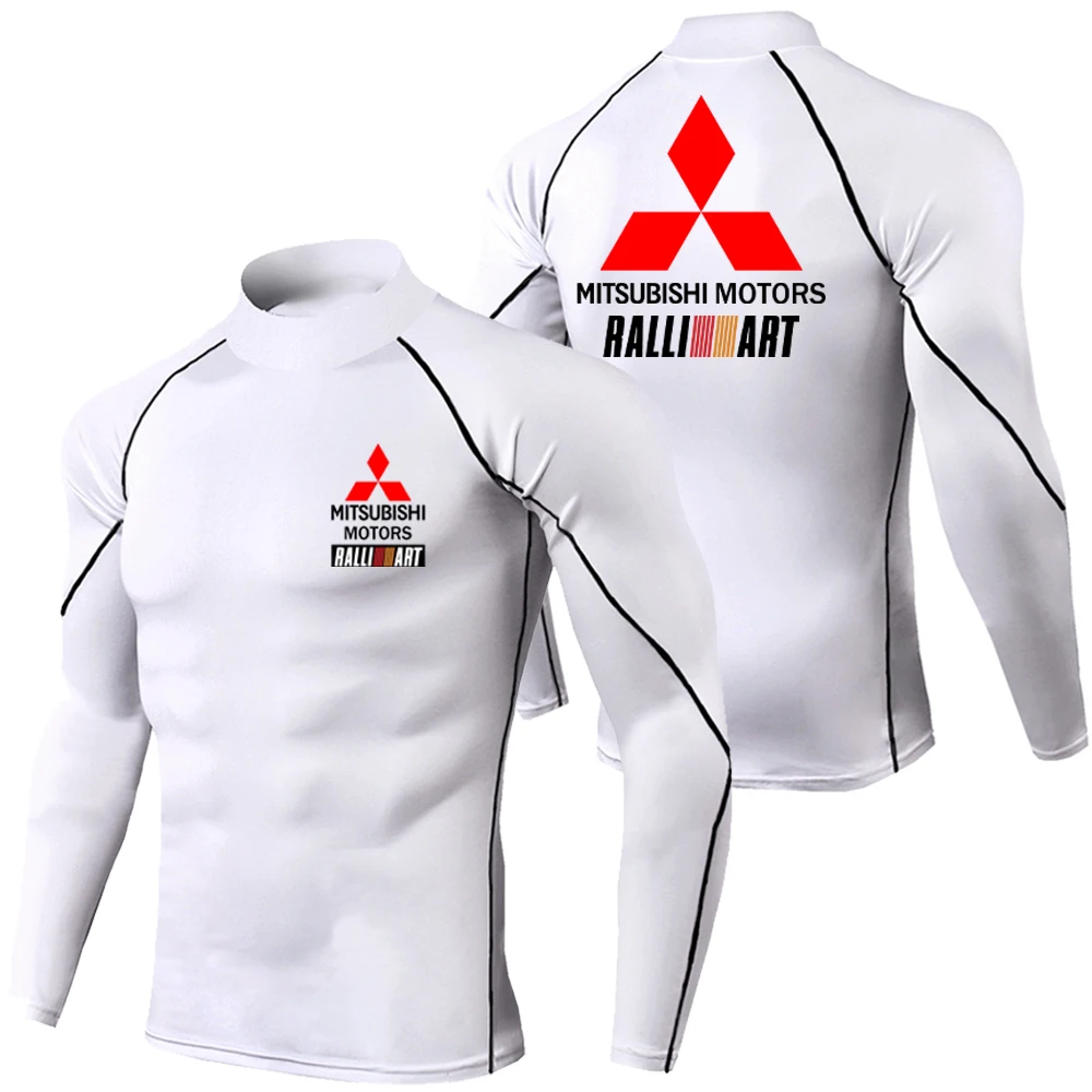 

New Fashion Mitsubishi Printed Men's High Neck Long Sleeve Sunscreen Stretch Tight T-Shirt Quick Dry Sports Fitness