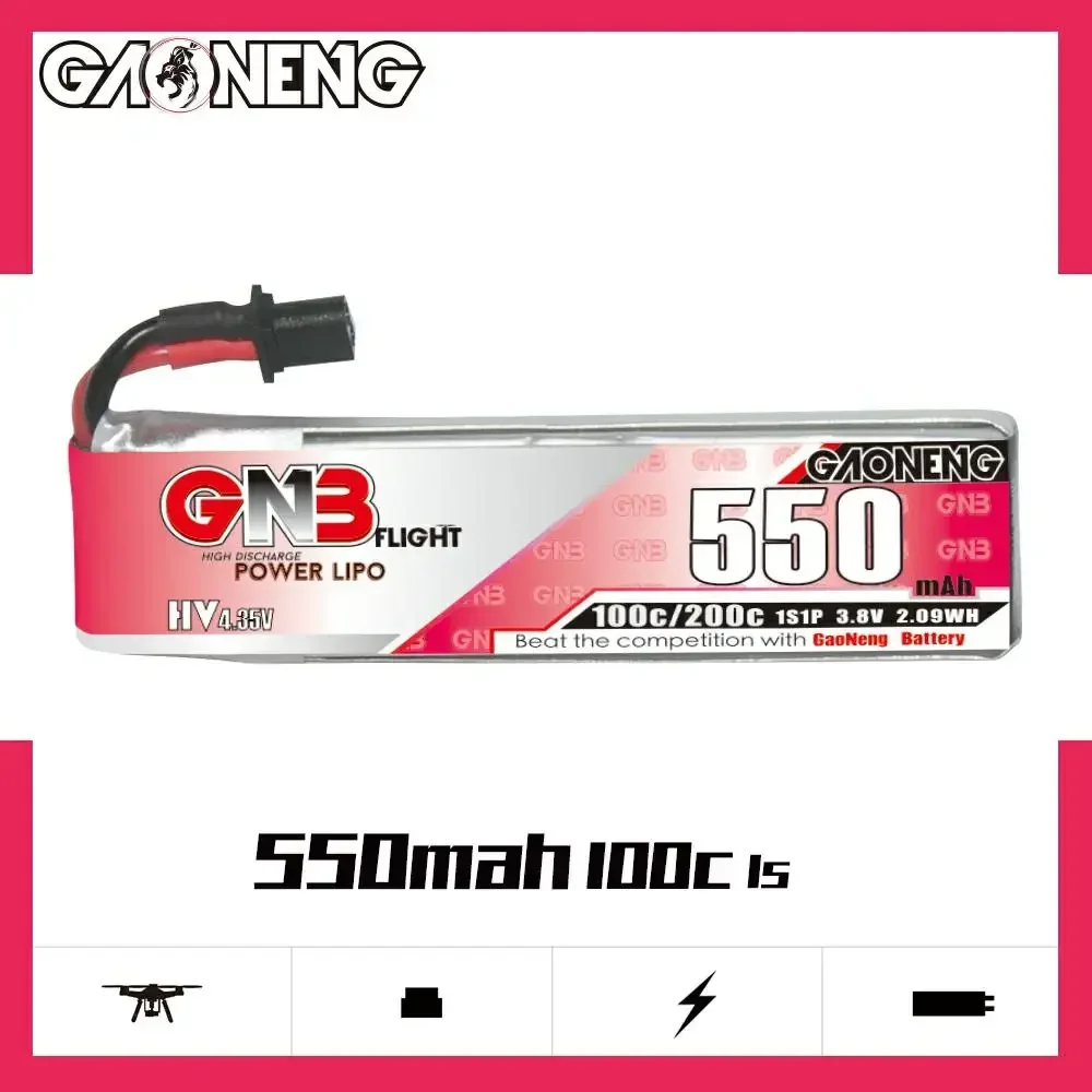 6 X GAONENG 550mAh 1S 3.8V 100C HV 4.35V Lipo Battery With A30 Connector For RC FPV Drone DIY Plug VS BETAFPV BT2.0 450mAh 1S