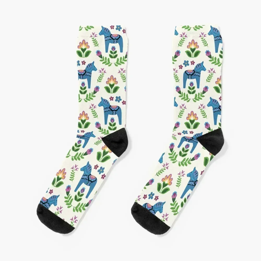 

Swedish Dala Horses Blue Socks funny gift Men's floral Climbing Socks For Girls Men's
