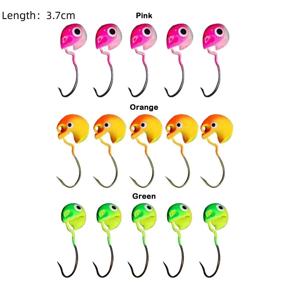 10g Weight Fishing Jig Head Hook 5Pcs Set With Eyes Round Inverted Jigging Hook Colored Design Soft Worm Grub Hook