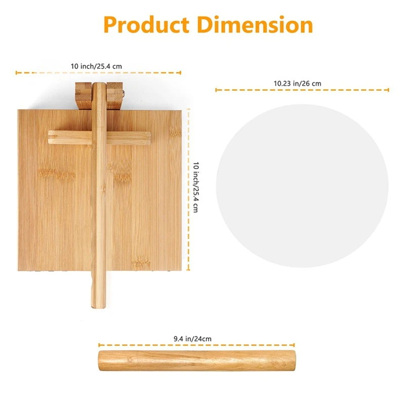 대형 대나무 나무 토틸라 메이커, 롤링 핀 포함, 10 인치 로티 메이커, 50 개 양피지