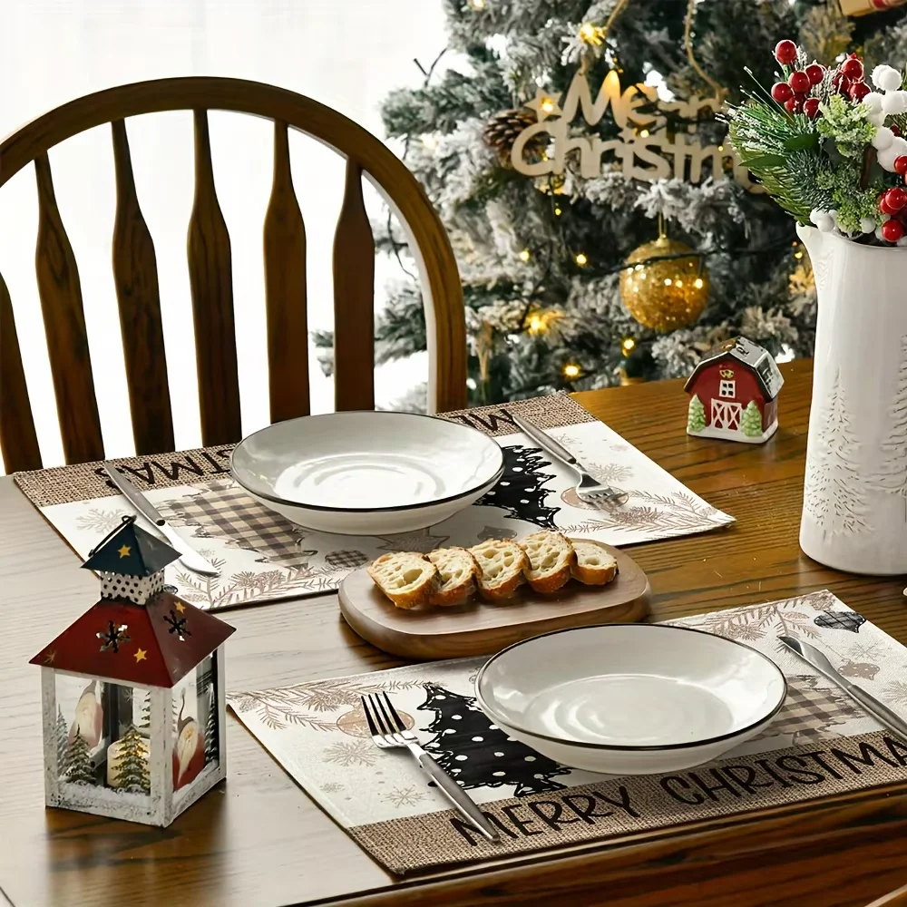 مفارش فيكاما من الكتان مع طباعة عنصر عيد الميلاد: سجادات طاولة مقاومة للأوساخ لحفلات عيد الميلاد والمطبخ #4