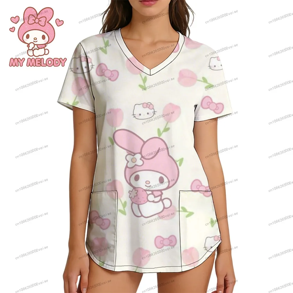 

Sanrio Women's T-shirt V Neck T-shirt Summer 3D Print S-2XL Top Leisure Fashion Woman Clothes Kawaii Streetwear Shirts Trend