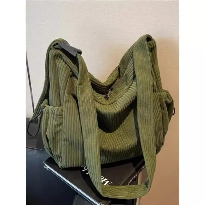 

2025 Chic Corduroy Retro Casual Shoulder Bag Plush Canvas Bags for Women