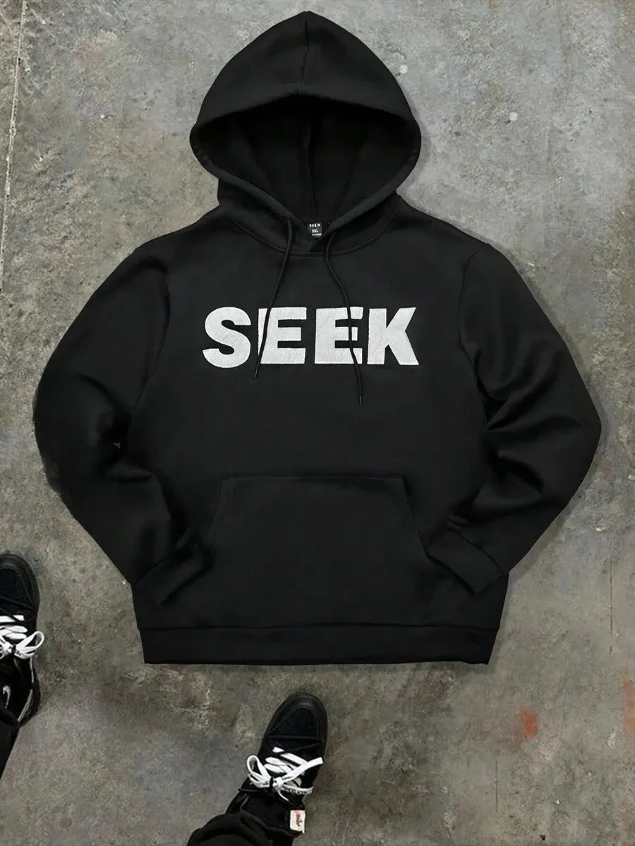 

Fashionable Pure Cotton Hoodie Featuring "SEEK" Text and Star Design Perfect for Those Who Love Simple Yet Eye Catching Graphics