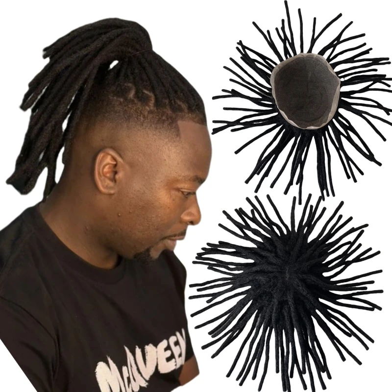 

Замена человеческих волос индийского девственницы 10 дюймов # 1, черный цвет 8x10, полный кружевной парик, дреды для чернокожих мужчин