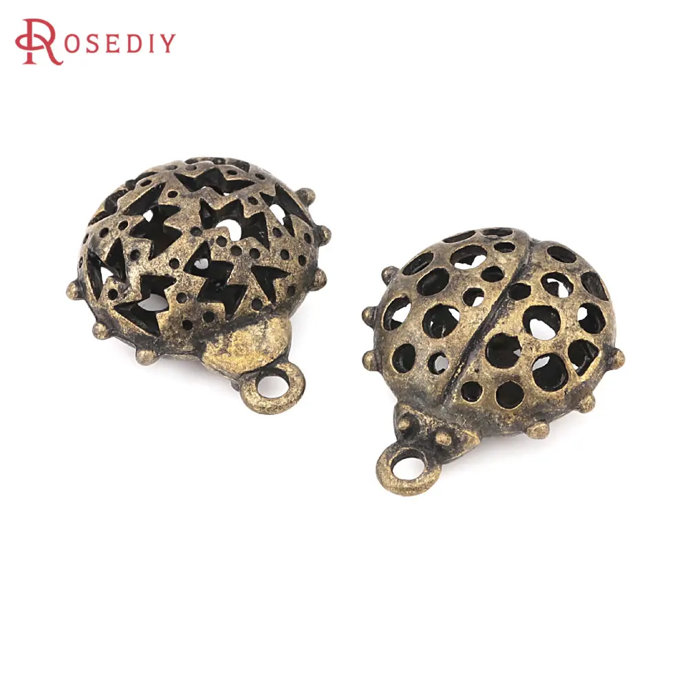 6PCS Antique Bronze Vintage Style Zinc Alloy Ladybug Beetle Diy Jewelry Making Supplies Necklace Earrings Accessories for Women