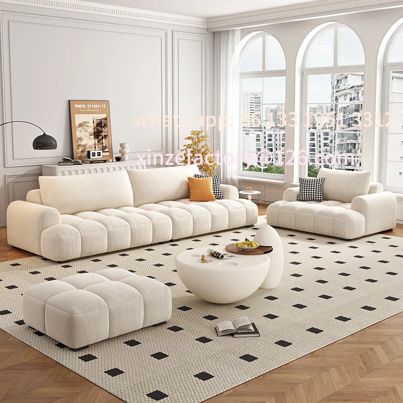 

Customizable cream wind marshmallow puffs cat scratching cloth sofa living room household small apartment modern fabric sofa
