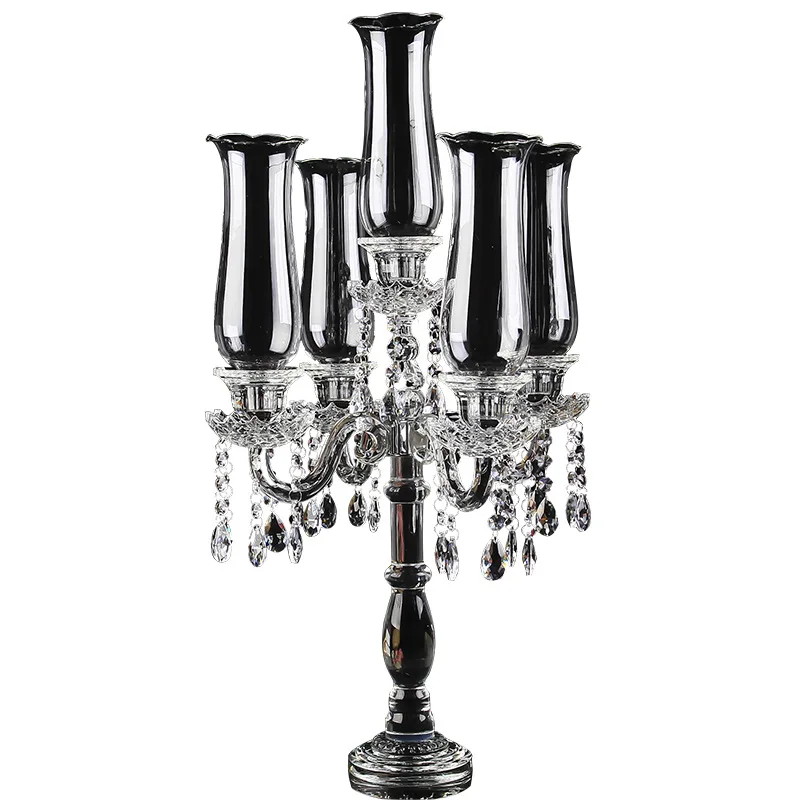 

European-style five-headed crystal candle holder wedding props candle holder ornament model room home hotel soft decoration