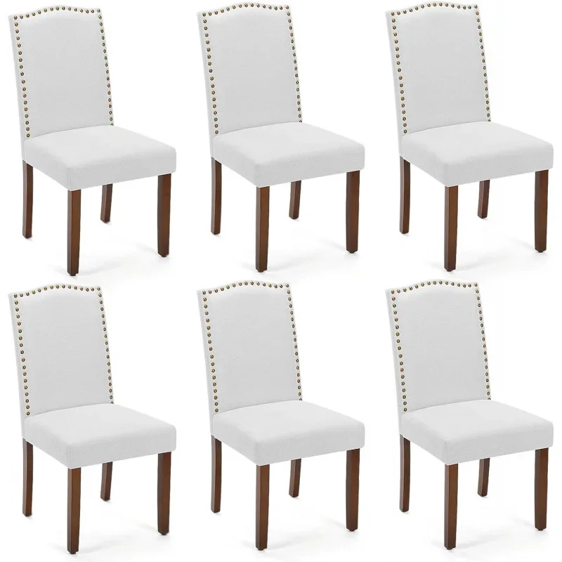 

Set of 6 Modern Upholstered Fabric Dining Nailhead Trim and Wood Legs, Mid-Century Accent Dinner Chair for Living Room, Kitchen,