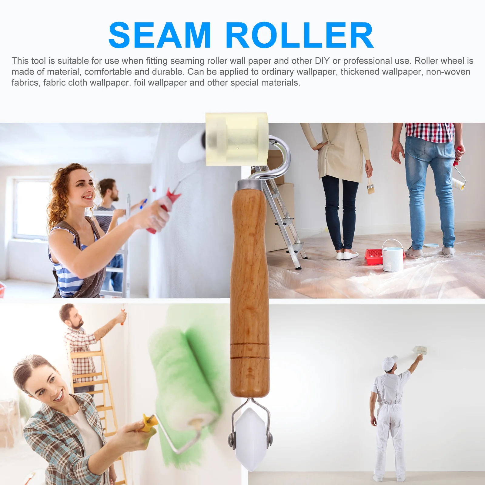 

1pc Wallpaper Seam Roller Wooden Handle Construction Tool For Wall Auto Soundproofing Film Pressure Construction Roller Wheel