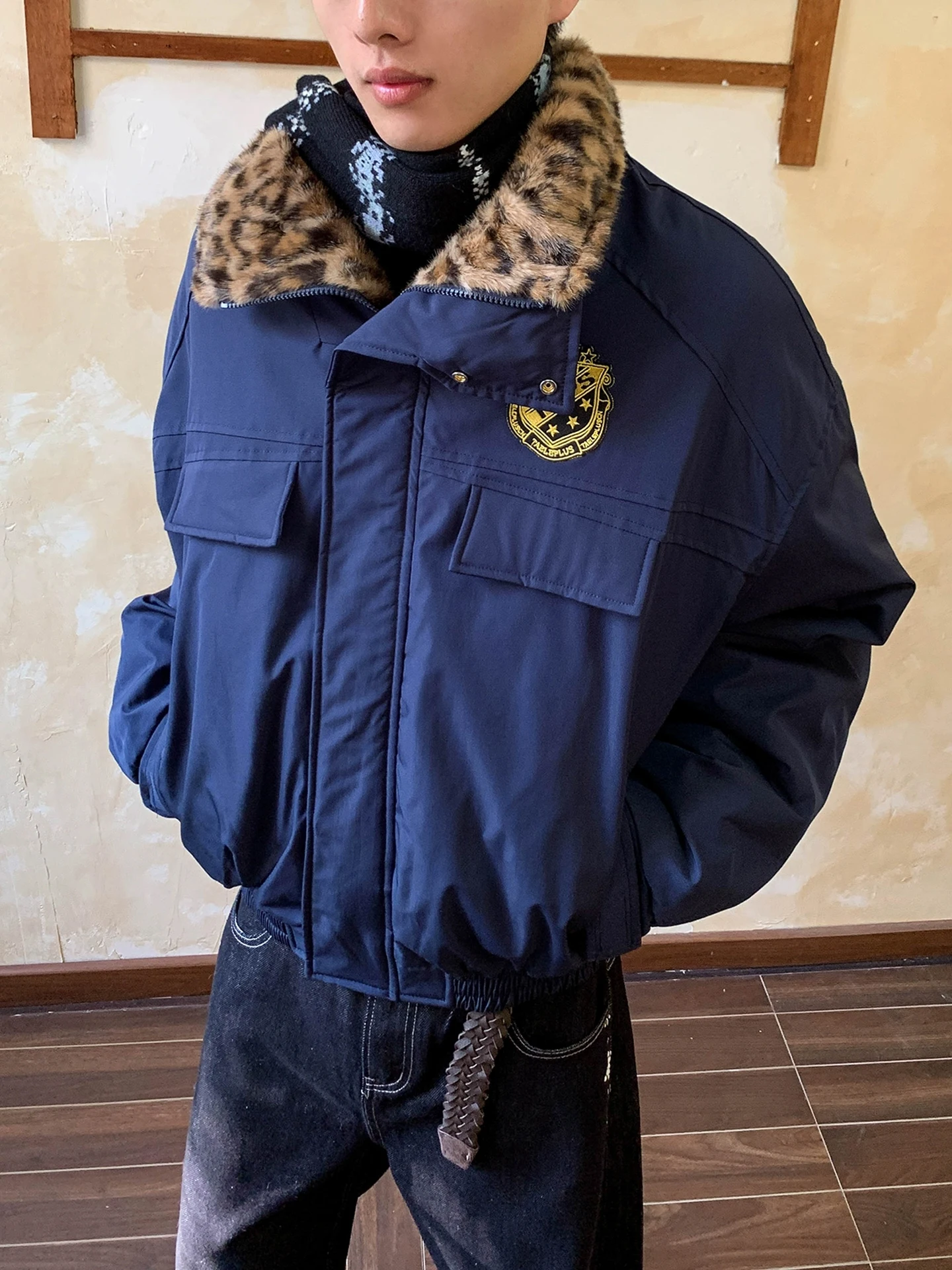 

Мужская зимняя куртка American Sle с леопардовым принтом и меховым воротником, утепленная флисом, двусторонняя, Mountain Eagle