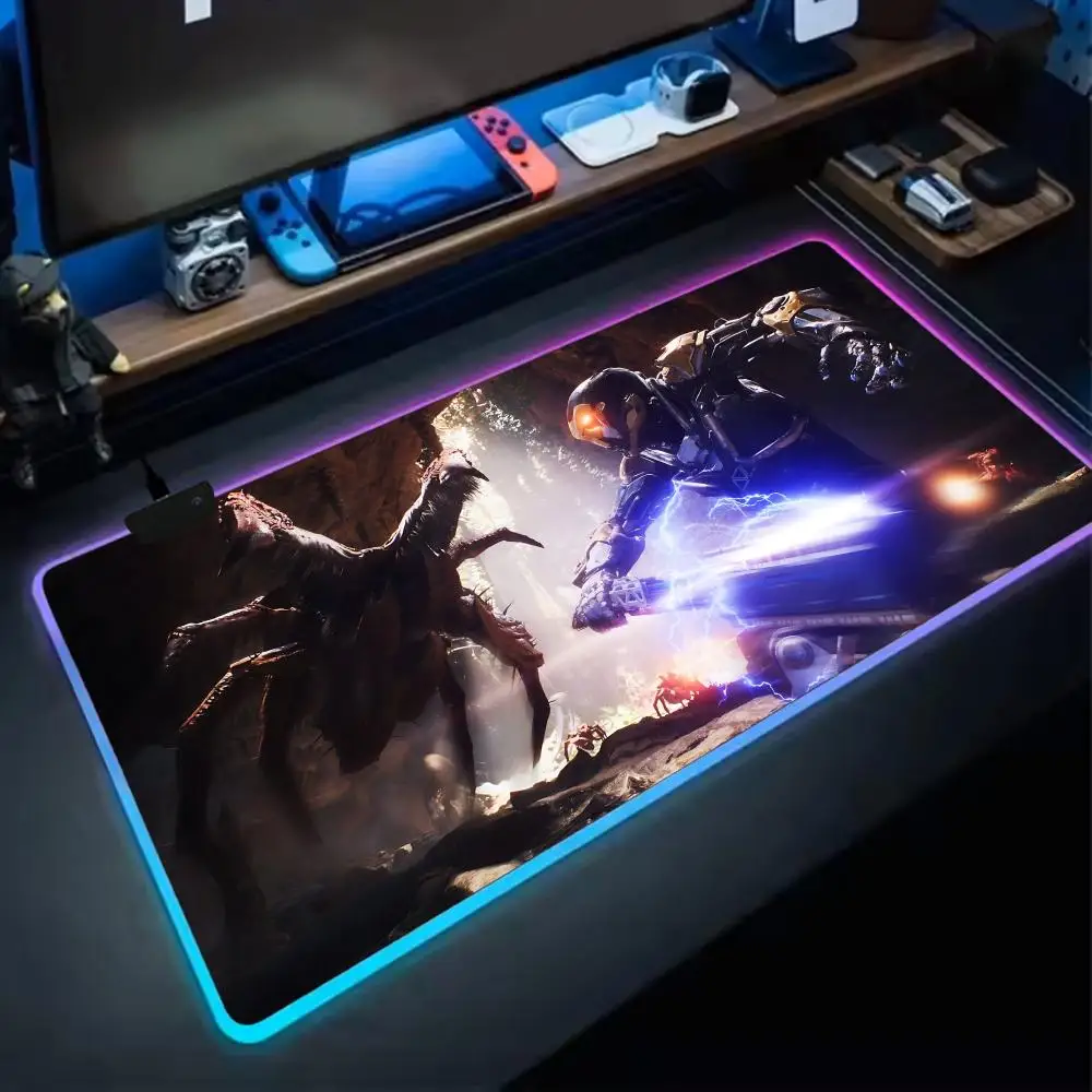 Cool A-Anthem Mouse Pad Anime Gaming Mouse Pad LED Table Pads Backlit Rubber Desktop XXL RGB Desk Mats