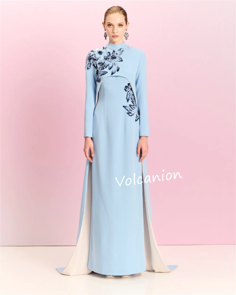 Customized Jersey Pattern Sequined Beading Straight High Collar Long Dresses Bespoke Occasion Exquisite Classic Matching