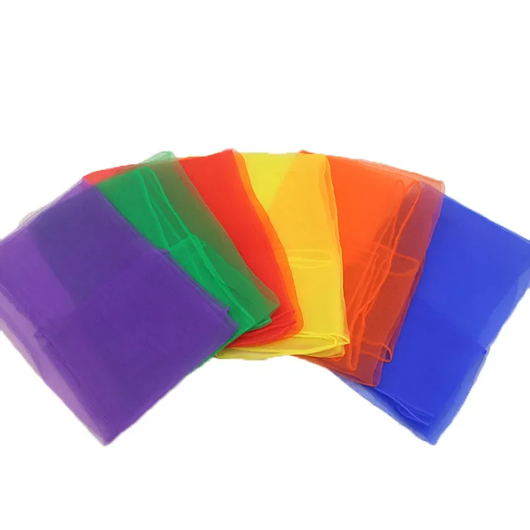 60x60cm Performance Dance Show Scarf Rainbow Gauze Baby Juggling Dance Gymnastics Ballet Colored Gym Dance Gauze 12pcs/pack