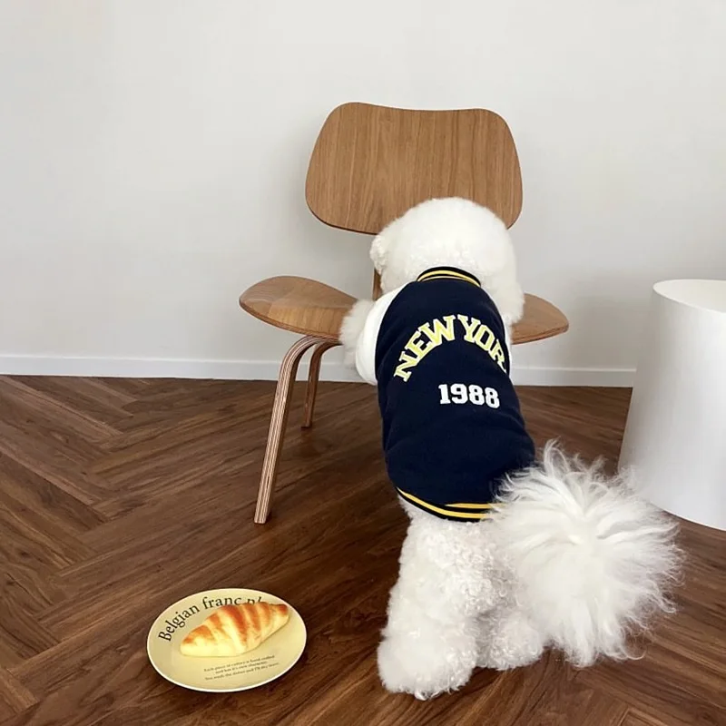 رائجة البيع القط/الكلب البيسبول سترة جرو كنزة بغطاء رأس من الصوف ، كلب صغير ملابس لفصل الشتاء ، ملابس لطيف للكلاب بيشون تيدي سلالة صغيرة