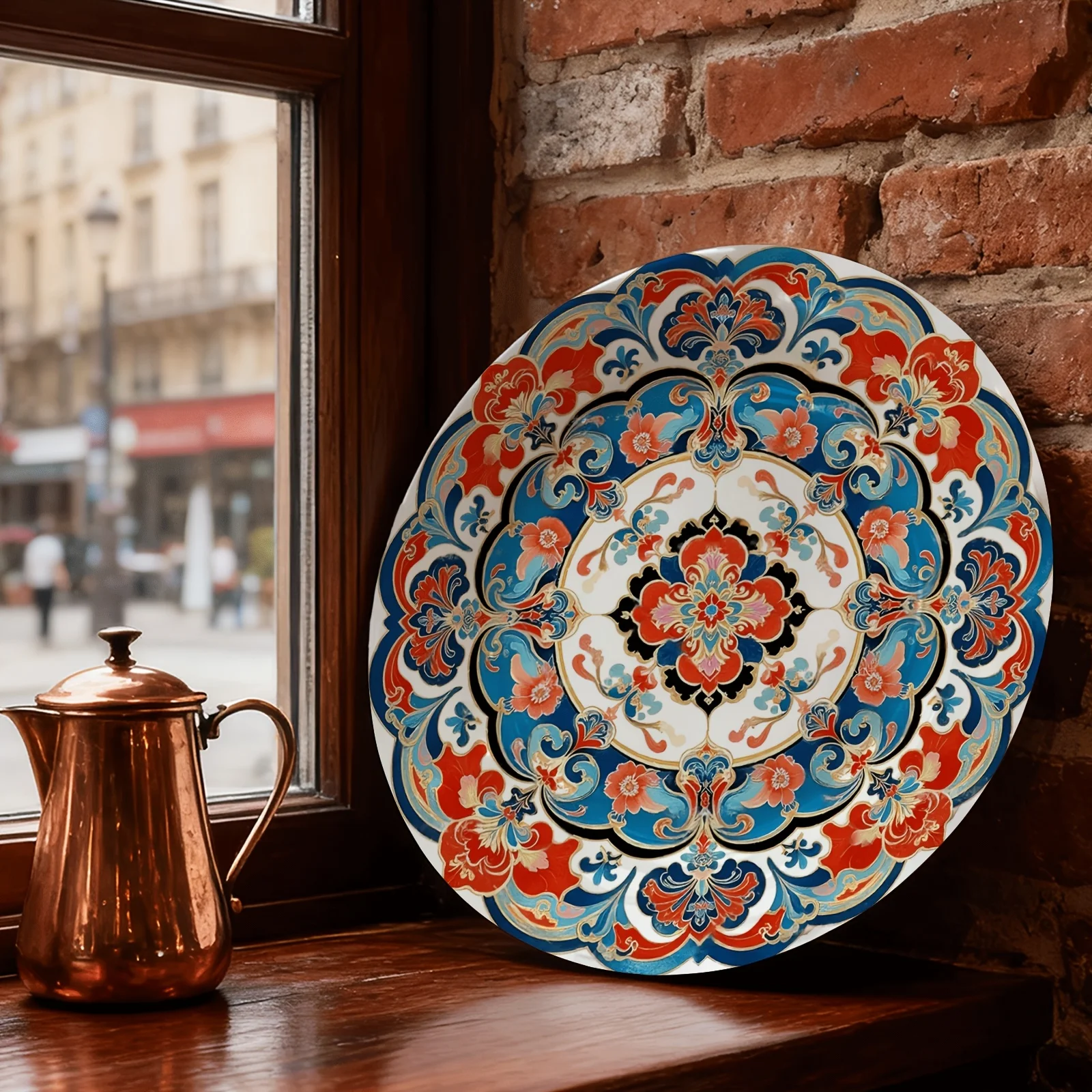 Single Decorative Plate with Ornate Scroll Pattern, Non-Food Contact Ceramic Wall Art, Suitable for Home, Living Room, Party,