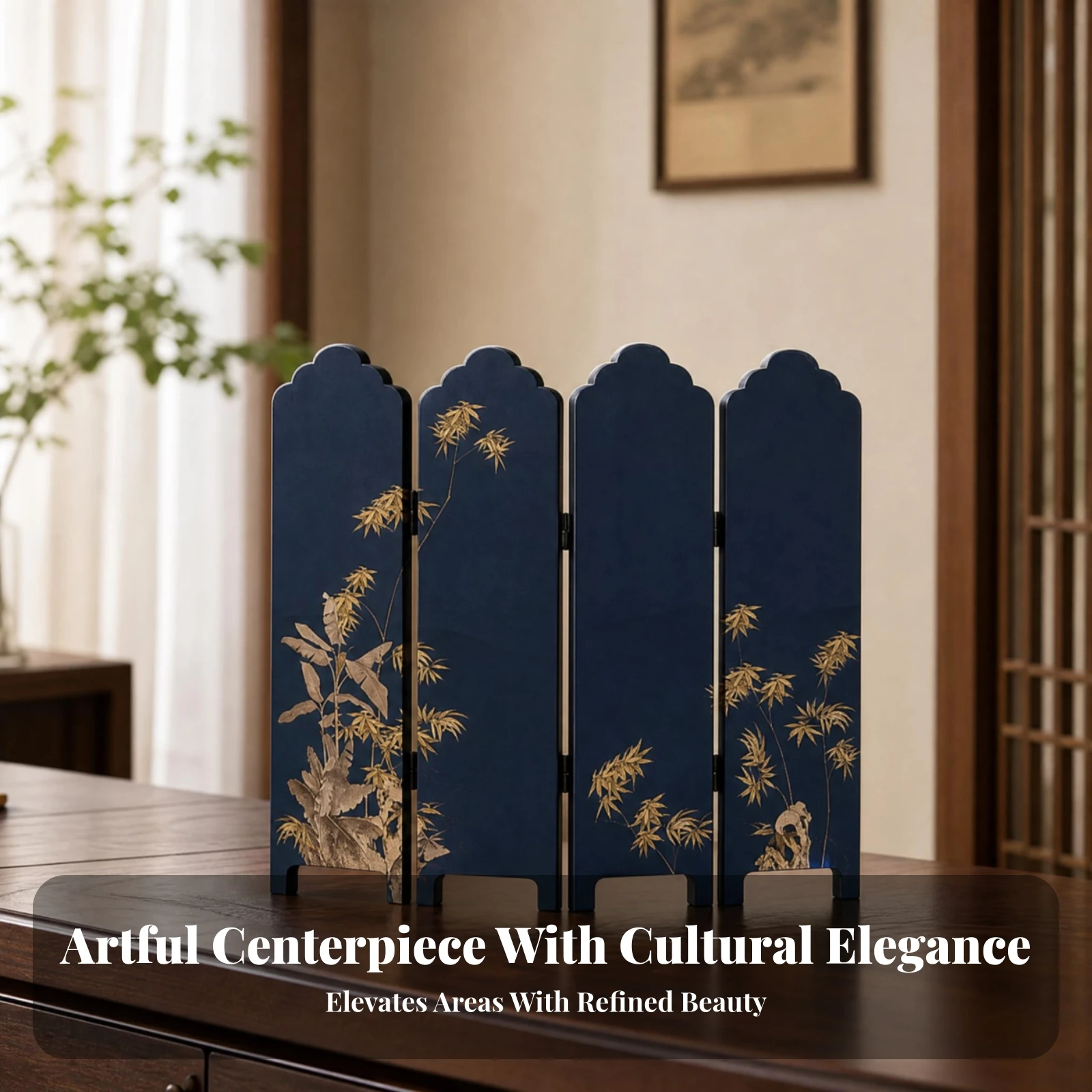 Tabletop Folding Screen Hinged Panels Double-Sided Folding Screen Home Decor Black Edge Frame Space Saving