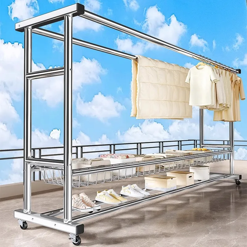 

Galvanized steel drying rack, floor-to-ceiling household balcony drying rack, movable indoor and outdoor quilt drying artifact