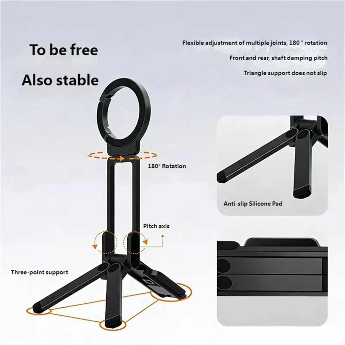 Big Discount Magnetic Phone Tripod Stand with Magnetic Ring Pocket Foldable Cell Phone Stand Fits Meeting Vlog Gym Travel Black