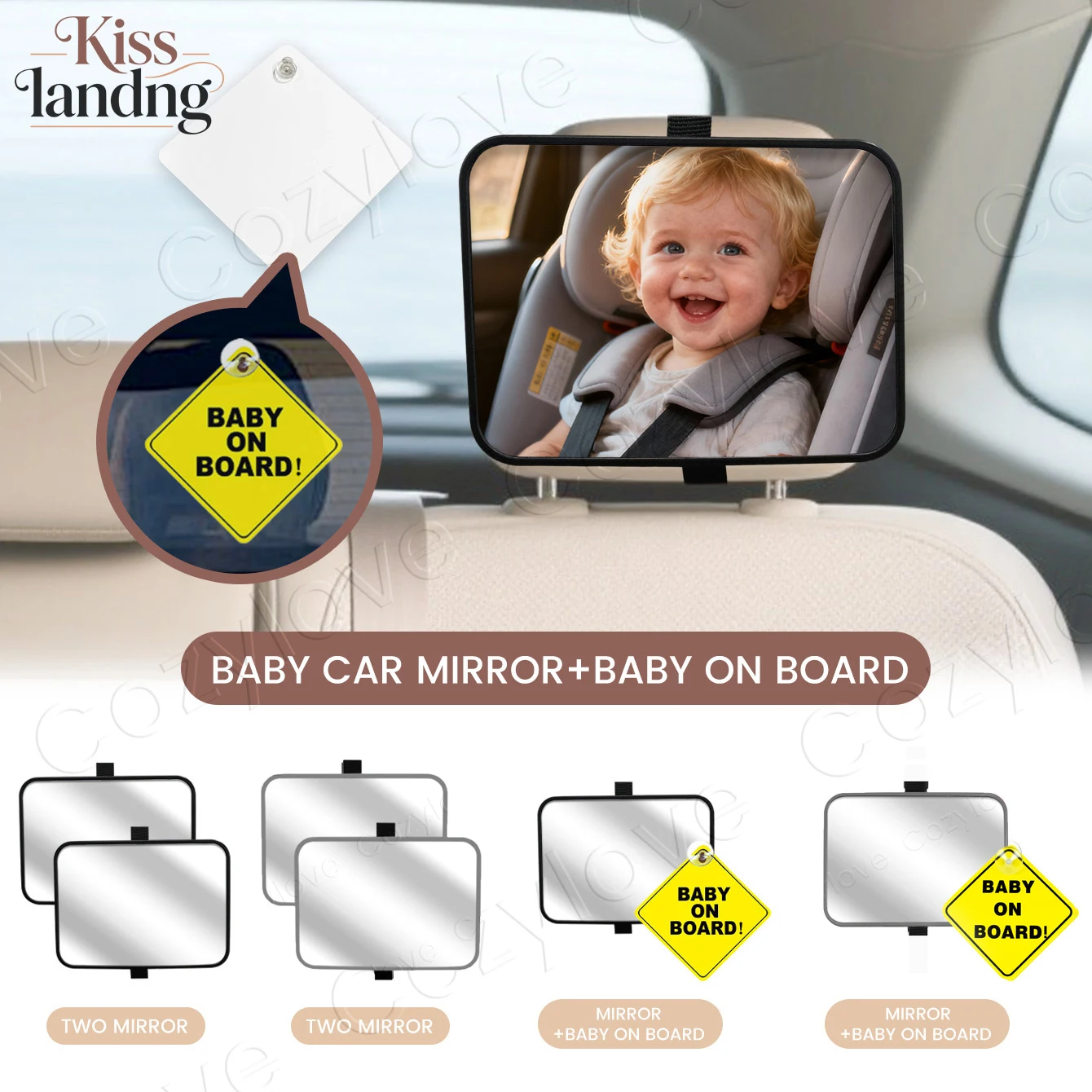 Baby Car Mirror Set: 2pc or 1pc+Sticker Options, Shatterproof Wide-Angle Headrest Mount for a Clear Rear View