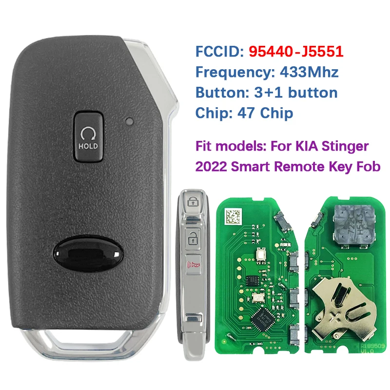 

CN051193 Смарт-брелок послепродажного обслуживания, 4 кнопки, бесключевой пульт дистанционного управления, 47 чипов FCC 95440-J5551 TQ8-FOB-4F46 для KIA Stinger 2022