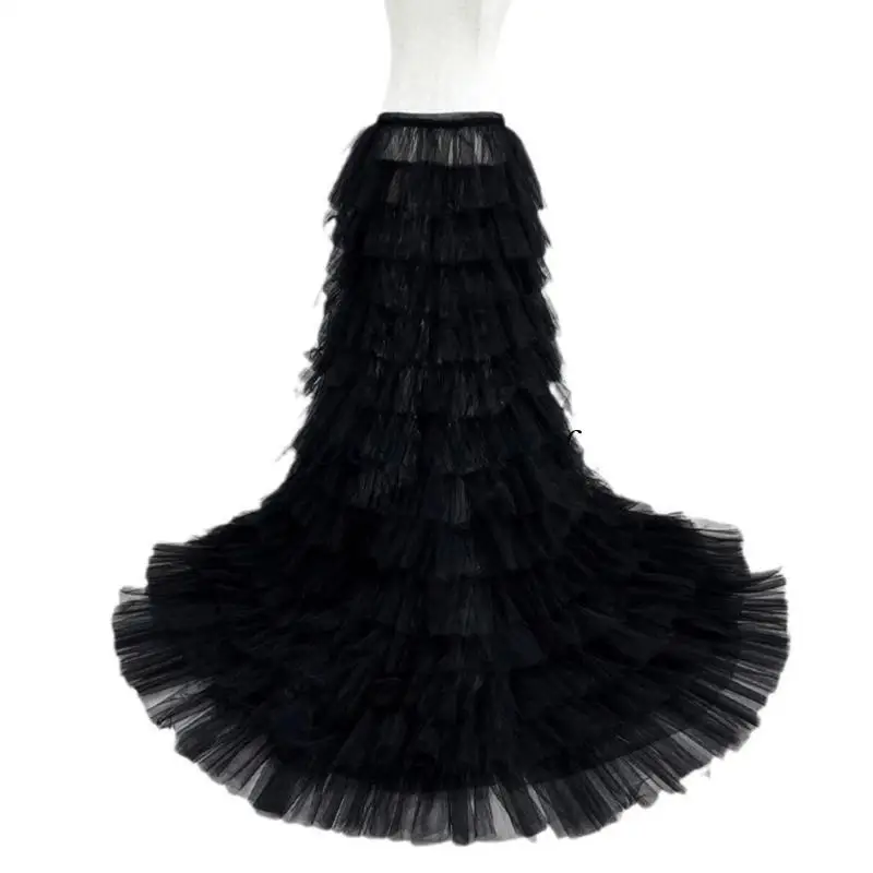 Elegant Long Tulle Skirt for Women Tie Up Maxi Tiered Ruffle Mesh Overlay Overskirt for Wedding Party and Cocktail Dress Y1AC