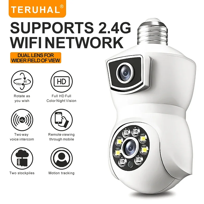 

Light bulb E27 monitoring binocular camera full-color night vision automatic human tracking zoom indoor security monitoring Wifi