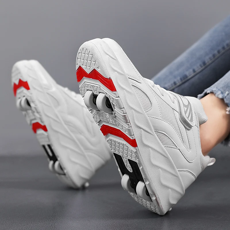 

2026 2024 Kids Roller Sneakers Flying Shoe Outdoor Skating Detachable Skate Running Shoes Sport Gift Double Row Indoor Blade Beg