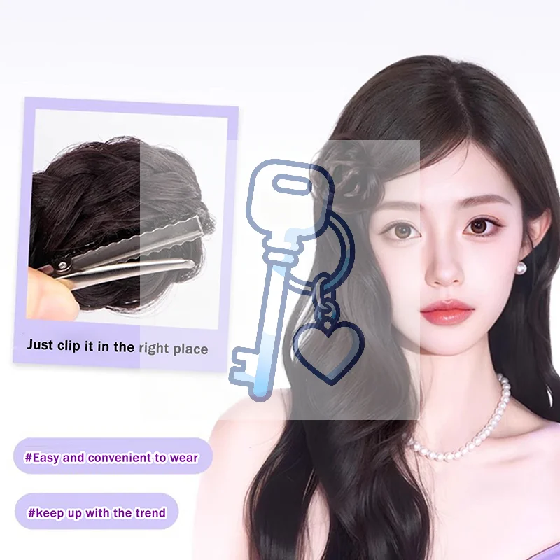 قطعة شعر صناعية مع مشبك منقار البط، إكسسوارات للشعر على شكل كعكة جانبية وردية، قطعة شعر منفوشة للنساء