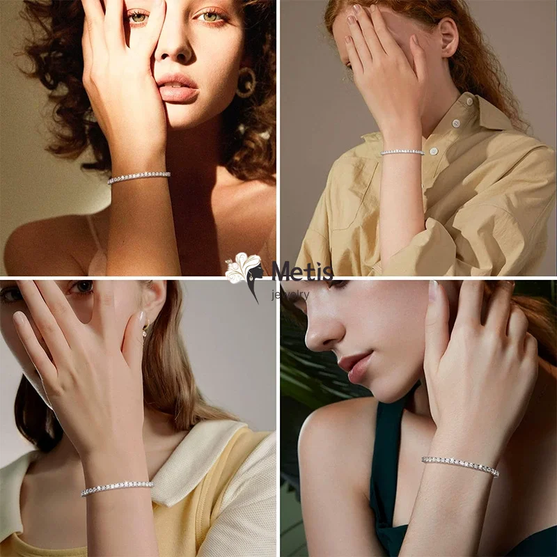 

Moissanite Tennis Bracelet for Women 18K White Gold Plated Silver 3mm D Color VVS1 Wedding Party Jewelry Bracelets for Women Man