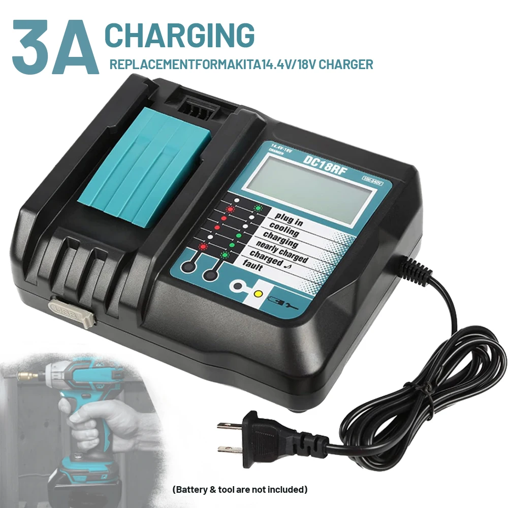 

Зарядное устройство для литиевой батареи 18 В/3,5 А DC18RF для Makita Bl1430 Bl1450 Bl1460 Bl1830 Bl1850 Bl1460b Bl1860b Быстрое зарядное устройство