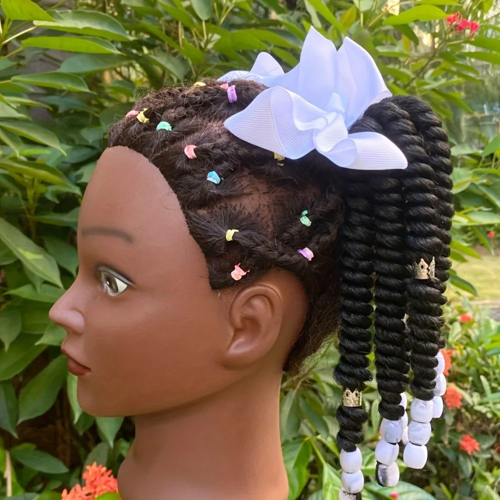 1 Stück bezaubernde geflochtene Zopf-Pferdeschwanz-Perücke für Kinder – weiches Haar-Accessoire für Feiertagspartys, Cosplay und den täglichen Gebrauch – Detail 7