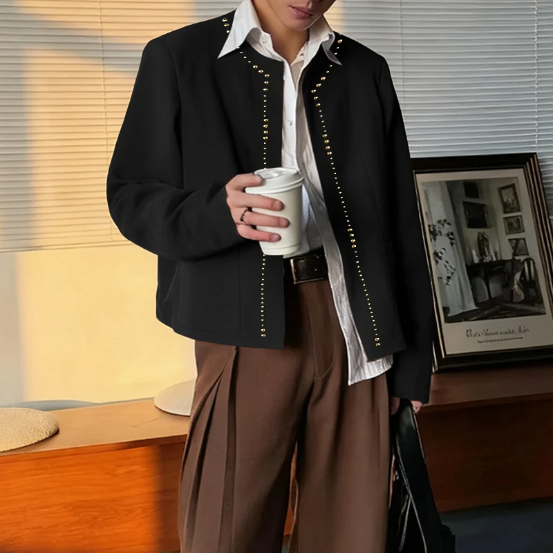 

INCERUN мужские куртки с открытой строчкой и длинными рукавами, однотонные пальто, мужская уличная одежда, свободная модная повседневная мужская верхняя одежда, куртки S-5XL