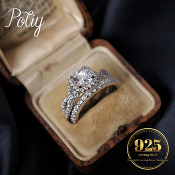 Potiy Infinity 1ct cushion cut cubic zirconia solitaire wedding engagement ring Promise bridal sets anniversary gift for her 925