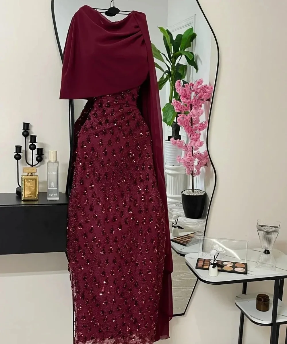 Customized Formal Jersey Pleat Sequined Pattern A-line O-Neck Midi Luxury Party Dresses Chinese Style Classic