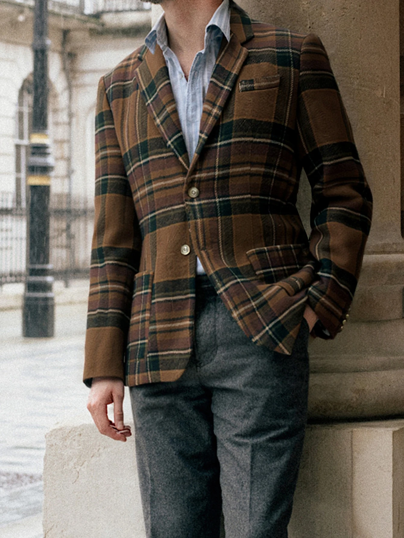 Men's Casual Elegant British Tweed Jacket Autumn Winter New Style Comfortable Italian Button Pocket Coat Formal Wear