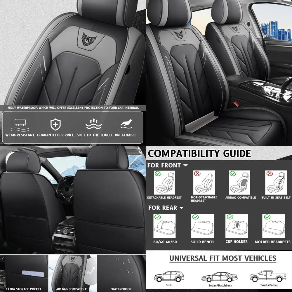 

Серые полуна заказные чехлы на автомобильные сиденья из искусственной кожи для передних сидений, универсальные, подходят для седанов, внедорожников и грузовиков