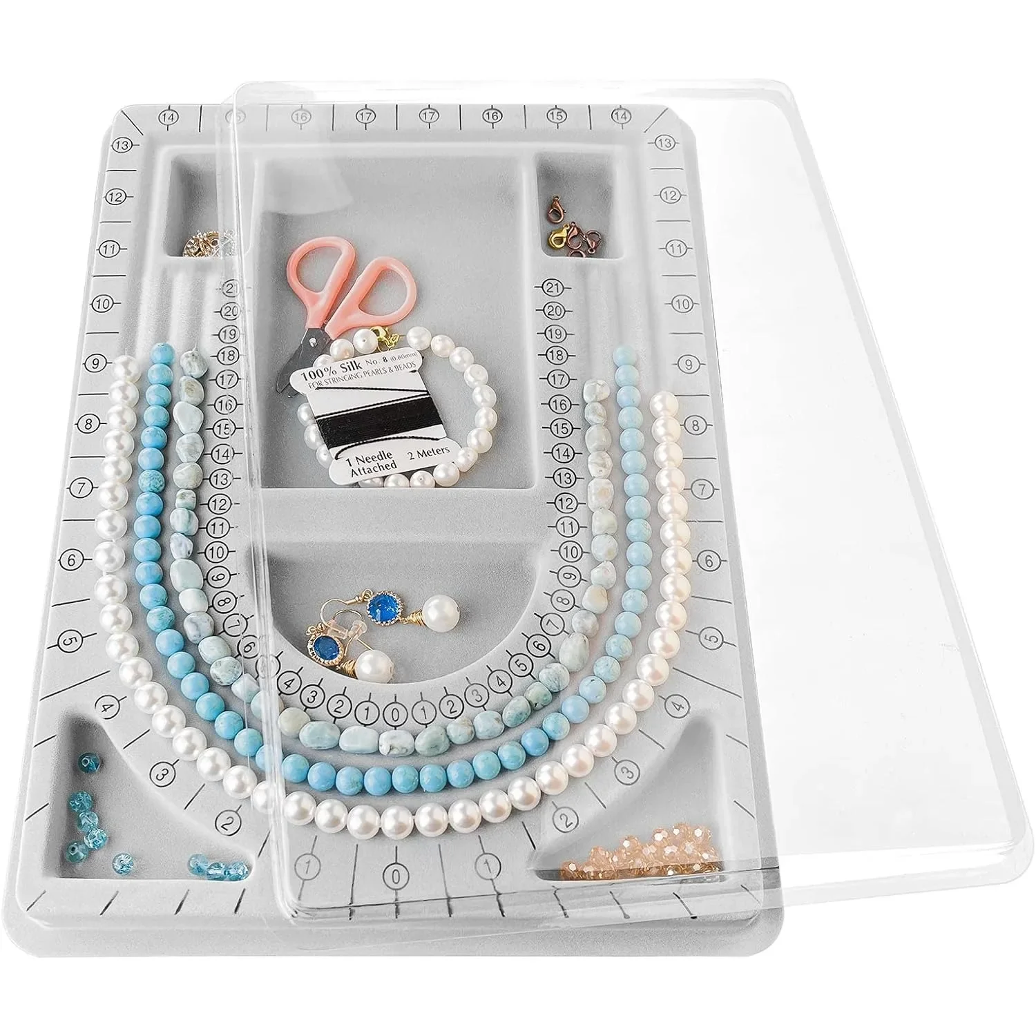 

Серая доска для бисера с прозрачной крышкой и 3 U-образными пазами для изготовления ювелирных изделий, браслетов, ожерелья, органайзер для рукоделия, комплект для начинающих