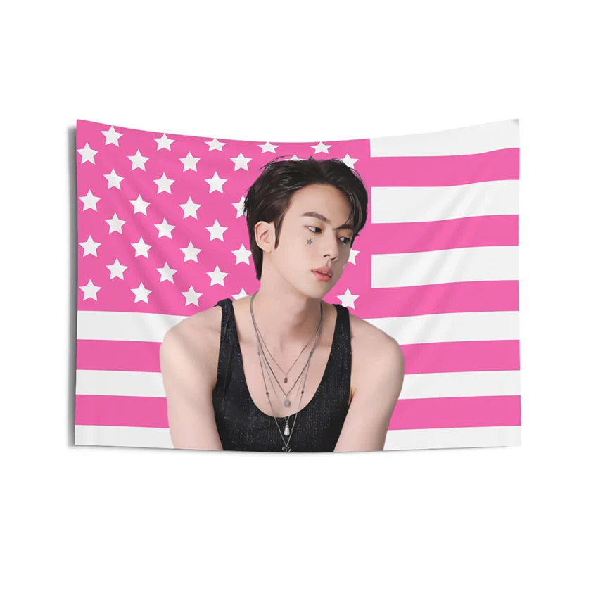 جين الوردي العلم الأمريكي Kpop راية المعبود نسيج الزخرفية الجدار شنقا ملصق لغرفة النوم الديكور المنزل #1