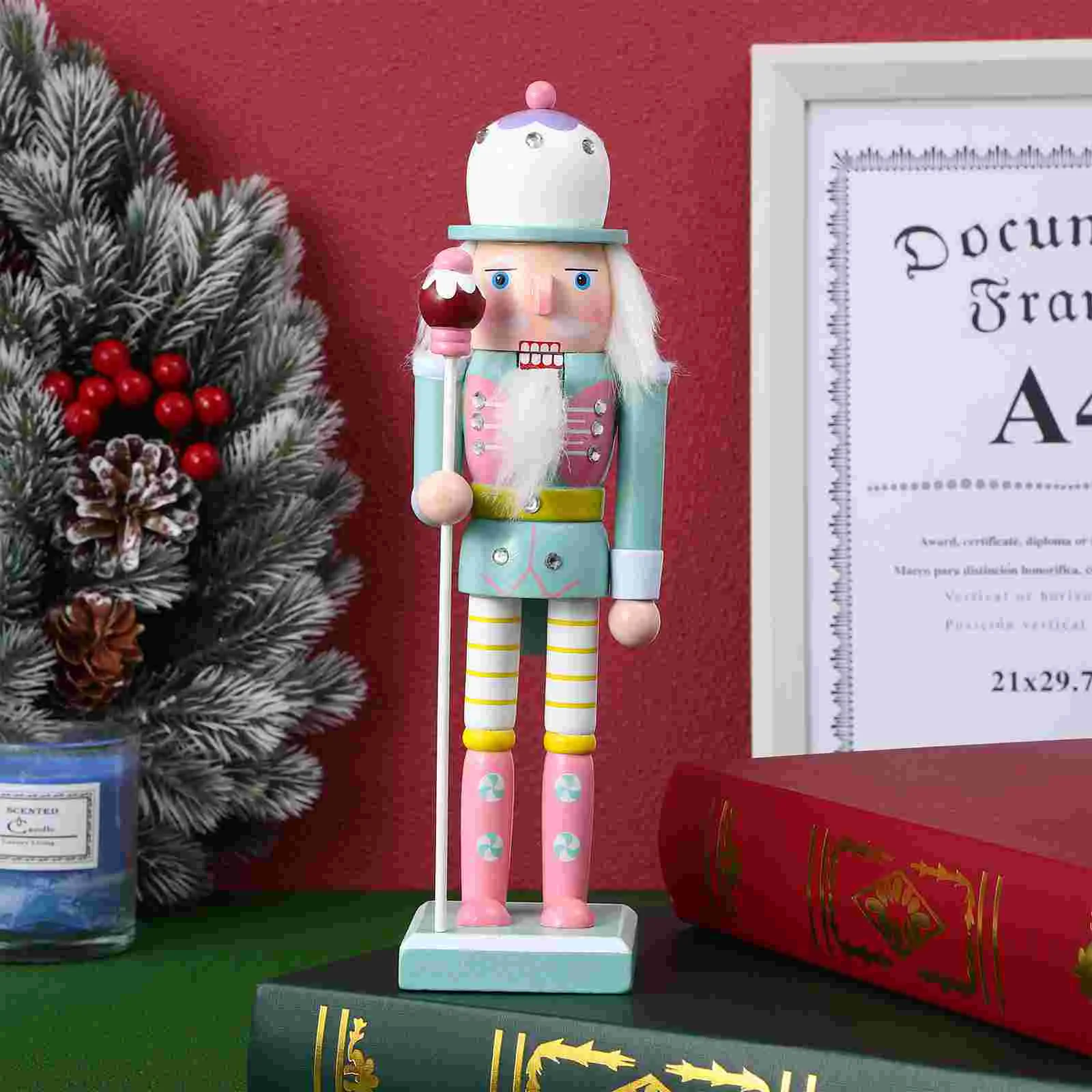 s 25cm Turquoise Nutcracker Soldier nament Wooden Christmas Decoration Holiday Gift Classic Figure Smooth Edges Lightweight