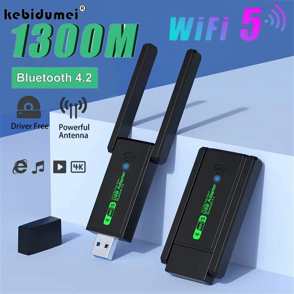 

USB 3,0 Wi-Fi адаптер 1300 Мбит/с сетевая карта двухдиапазонный 2,4G/5 ГГц Bluetooth 4,2 беспроводной приемник-передатчик для настольного портативного ПК