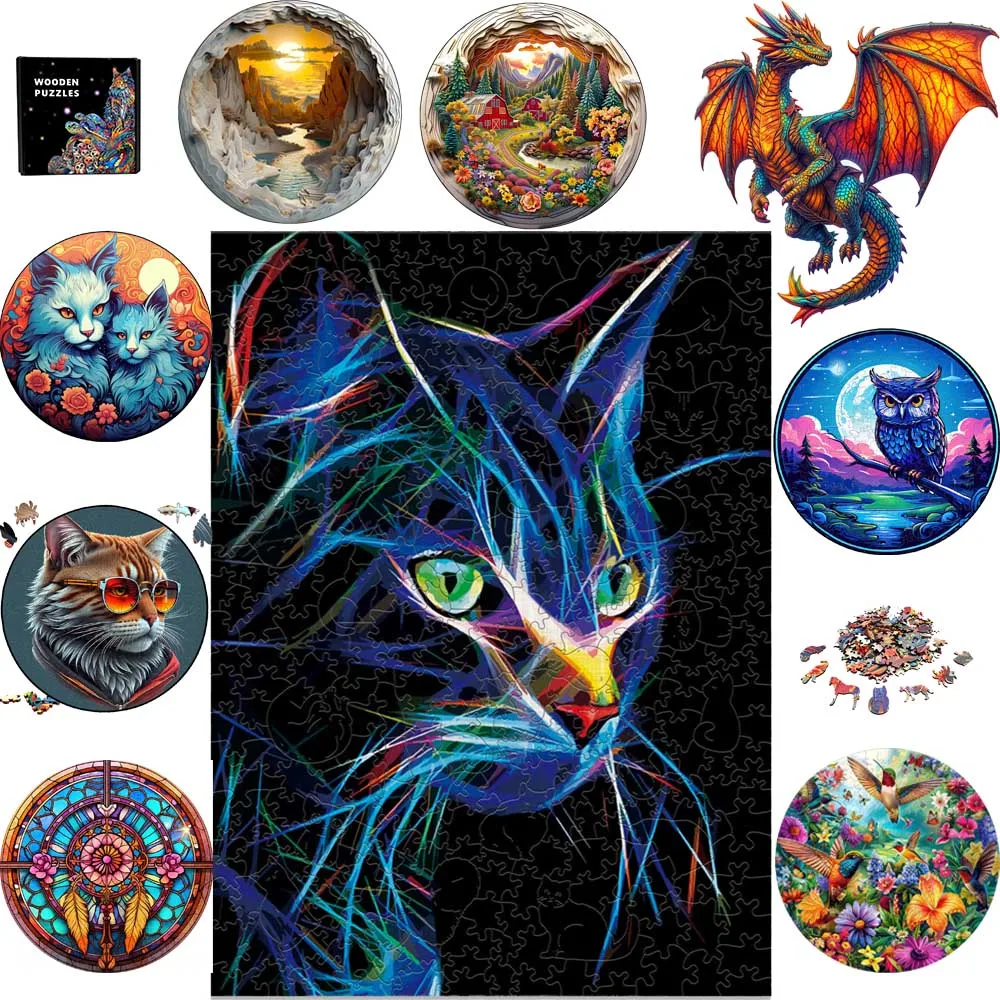 

High Quality Wooden Animal Puzzle Diverse Designs Cat Dragon Owl Brain Twister Toys for Kids Adults Intelligent Wood Jigsaw