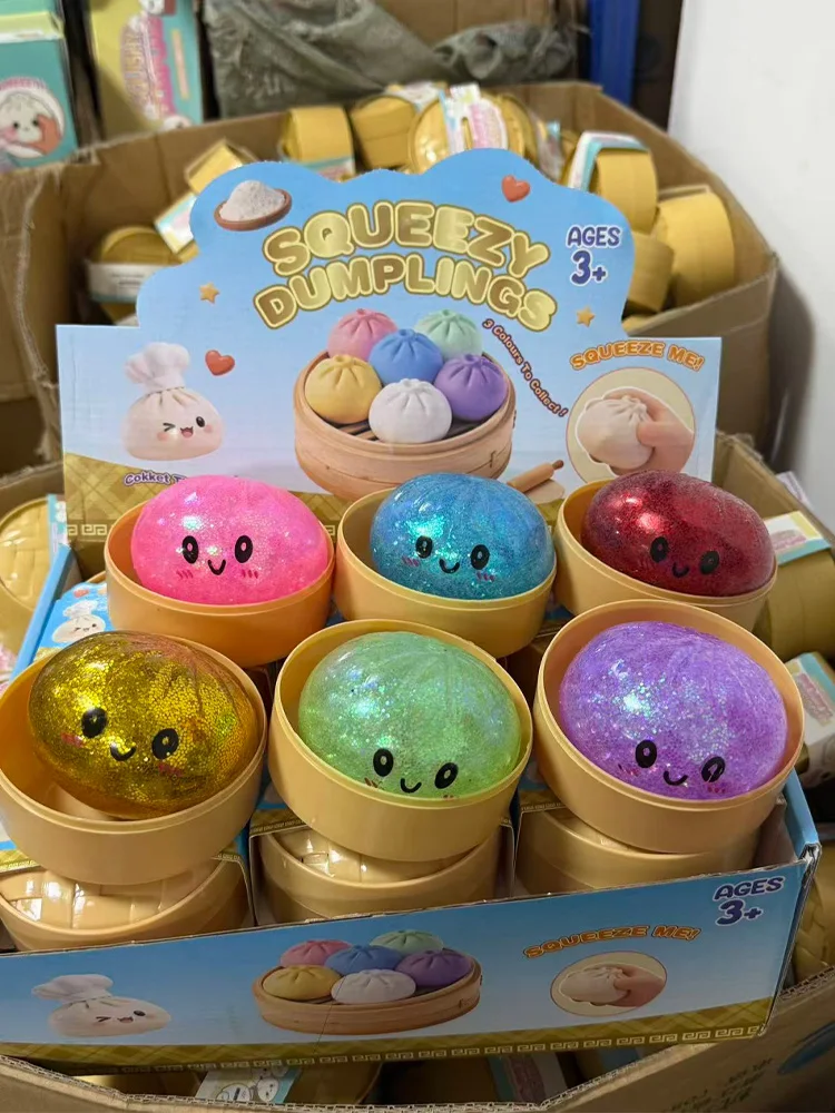 Neu: 1-12 Stück Glitzer-Dumplings, Glitzer-Dumpling-Squishies mit Box, sensorisches Quetschspielzeug zur Stresslinderung
