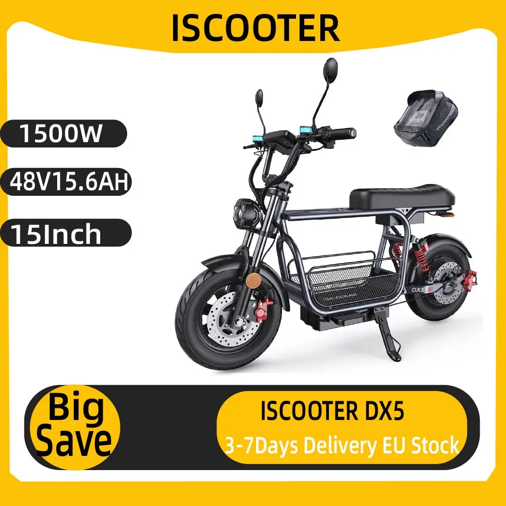 Trottinette électrique pour adultes Iscooter DX5, 1500W, batterie 48V15.6Ah, pneus à vide de 15 pouces, trottinette électrique urbaine pour les trajets en ville