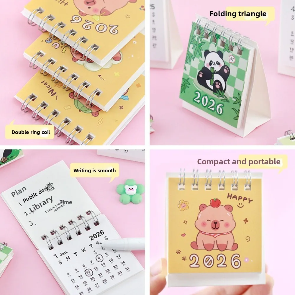 Semplice piccolo calendario da tavolo 2026 in piedi Flip Cartoon Schedule Planner Decorazione desktop Mini calendario Regali