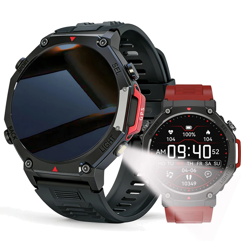 

Military Outdoor Smart Watch Men GPS Tracking Flashlight Bluetooth Call 1.46" AMOLED Screen 5ATM Waterproof Sports Smartwatch